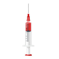 Syringe filled with red liquid and white plunger
