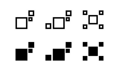 Abstract geometric square shapes evolving and growing in complexity and size, arranged in a 2x3 grid for design concepts