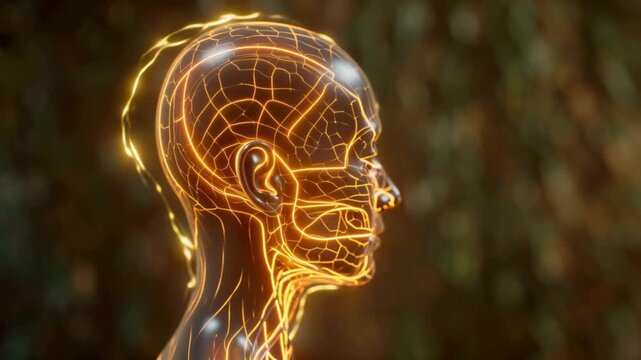 High-resolution mannequin with acupuncture meridians highlighted, glowing neon energy pulses along meridian lines, slow-motion cinematic lighting, soft focus background, educational and futuristic