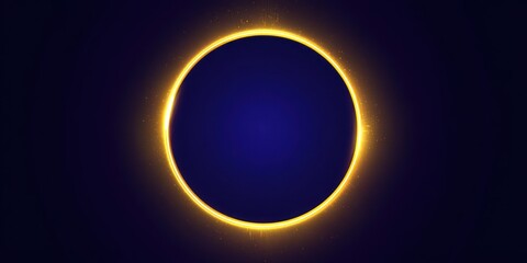 Abstract solar eclipse illustration with glowing aureole against dark blue backdrop