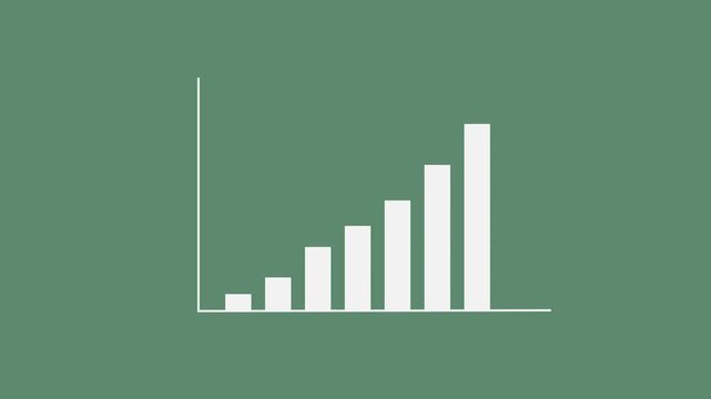 Simple growth bar chart graph animation on a dark cyan color background. 4k