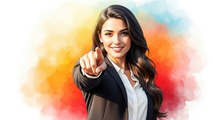 Confident woman points finger forward inspiring digital art