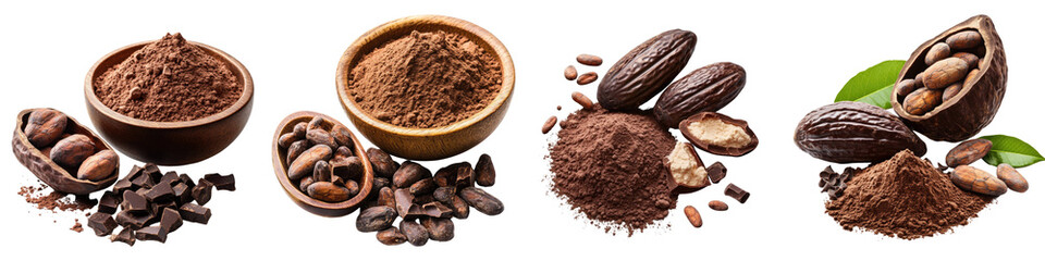 Fototapeta premium Cocoa powder – Powdered form of cocoa beans used to flavor and color chocolate cake or frosting. Isolated on Clear White Background Highly Detailed