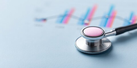 Close Up Of A Stethoscope Resting On A Table With A Blurred Graph Background