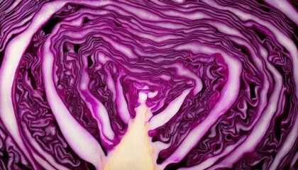 Obraz premium Cross-Section of Vibrant Red Cabbage - A Study in Texture and Color.