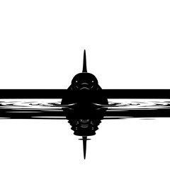 Black and white illustration of a stylized orca whale in water.