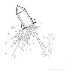 Rocket launching into space with flames and stars