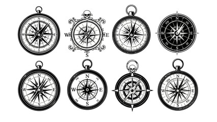 Collection of compass designs navigation symbols in black and white © @_ greta