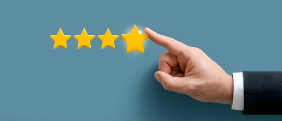 Customer service concept, Businessman hand choose 5 star rating for best satisfaction with satisfaction, client, correct, rating, review, survey