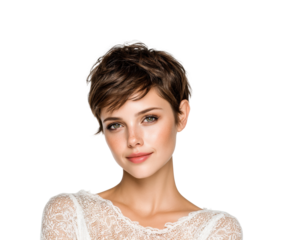 Stylish short haircut portrait bright elegance, isolated on transparent background, png
