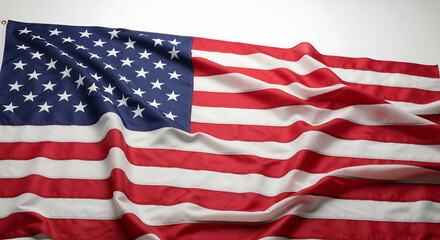 Obraz premium American Flag Waving in Wind: Celebrating Independence Day, Patriotism and US History, Isolated on White Background.