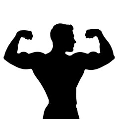 Silhouette of a muscular man flexing his biceps.