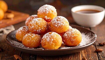 Sweet Dough Balls with Powdered Sugar.