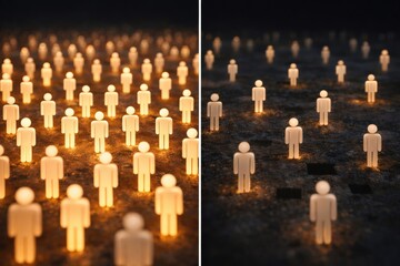 A Captivating Display of Illuminated Figurines on a Dark Surface, Creating a Striking Contrast Between Shadows and Light with an Artistic Arrangement