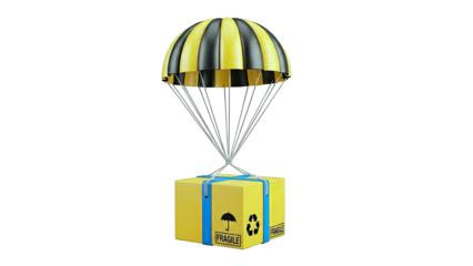 Yellow and Black Parachute Delivering a Fragile Package