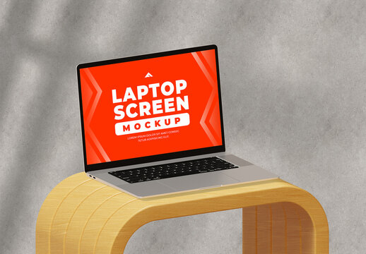 Laptop Mockup on Desk Surface for Professional Workspace, Office Branding, and UI Showcases