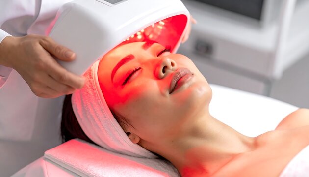 Woman Receiving LED Light Therapy Treatment.