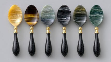 Elegant Set of Six Decorative Spoons with Unique Handles.