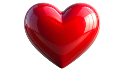 A 3D render of a glossy, vibrant, red heart floating against a solid black background. The heart has smooth surfaces and highlights