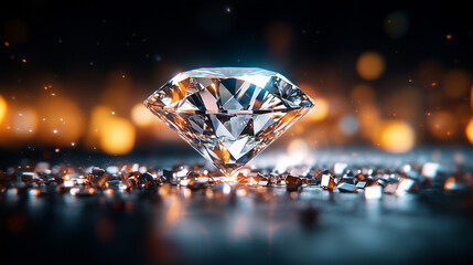 Digital Diamond Levitating in Storm of Corrupted Data Files, Cybersecurity and Data Protection Concept on Black Background.