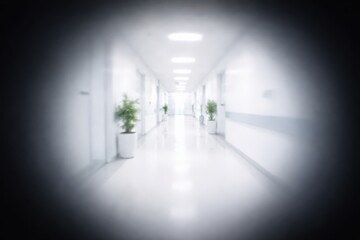 Exploring the Tranquil and Modern Aesthetic of an Illuminated Hospital Corridor with Potted Plants and Minimalist Design