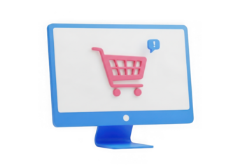 E commerce shopping cart icon on computer screen