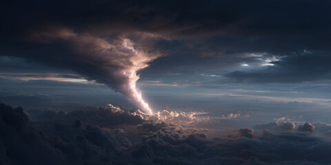 Fototapeta premium Dramatic lightning strikes amidst a stormy sky, creating an awe-inspiring scene