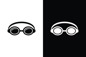 Swimming goggles icon, Protective swim glasses symbol in black and white vector