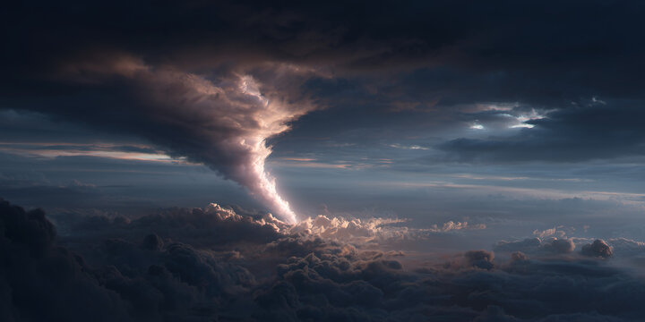 Dramatic lightning strikes amidst a stormy sky, creating an awe-inspiring scene
