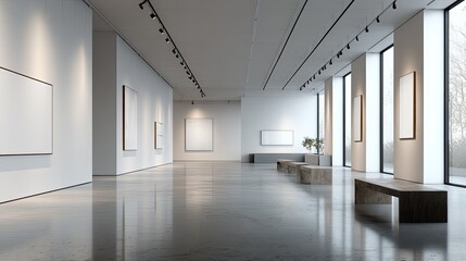 Bright, modern art gallery with blank canvases & natural light