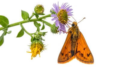 Orange Butterfly on Purple Wildflower Closeup.