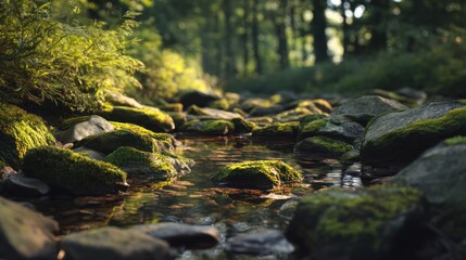 Obraz premium Forest stream moss rocks