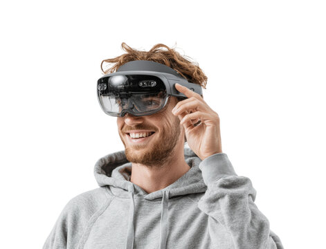 Virtual reality experience urban technology space user interaction, isolated on transparent background, png - Powered by Adobe