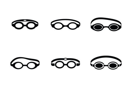 Vector swimming goggles icons set with white background