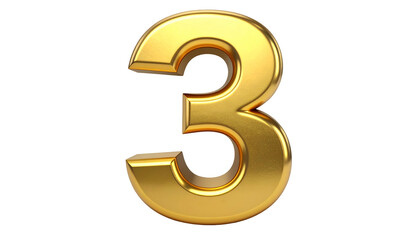 A 3D render of the number three in a polished golden hue, set against a transparent background, perfect for use in design