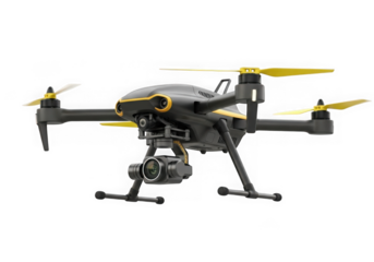 Aerial robotics technology drone with yellow accents