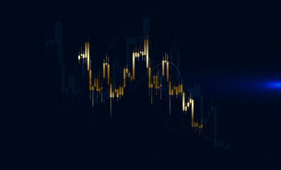 Financial chart with gold stock price movement and graph lines for trade analysis and profit, Stock market graph showing index fluctuations, financial analysis, and price trends.