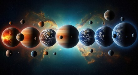 Cosmic panorama stunning solar system planets nebula background