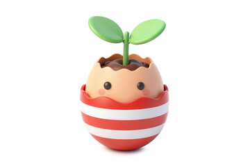 Cute Cartoon Egg Character with Sprout on Head