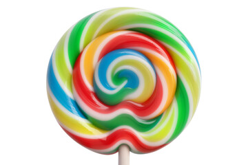 Vibrant Multi Colored Rainbow Swirl Lollipop on White