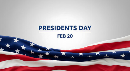 Presidents Day Concept: American Flag with Date February 20. Festive background for patriotic and historical themes, cards, banners, and advertising.