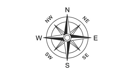 Classic compass rose navigation symbol isolated on transparent background, Vector