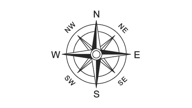 Classic compass rose navigation symbol isolated on transparent background, Vector