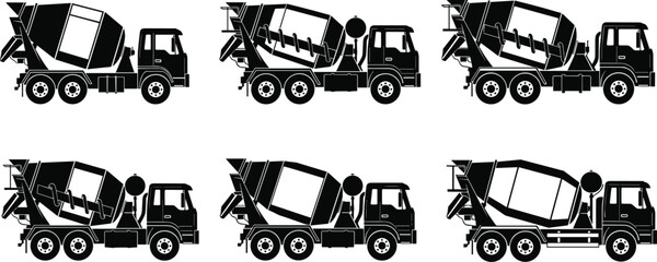 Concrete mixer truck silhouettes set, construction vehicle rotation stages, industrial transportation vector illustration collection © Md Rofequl Islam