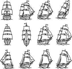 Abstract large ship icon collection for business identity