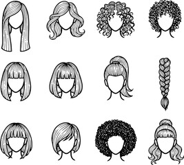 Minimal Female Hairstyles Icon Set Black Vector Logotype Collection