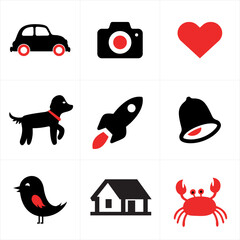 Obrazki kontrastowe dla niemowląt. Czarno-biało-czerwone karty kontrastowe dla dzieci w wieku 0-3 miesięcy. Wizualnie stymulująca przestrzeń do zabawy dla noworodka, która może się poruszać i bawić. © lucja_lusilas.pl