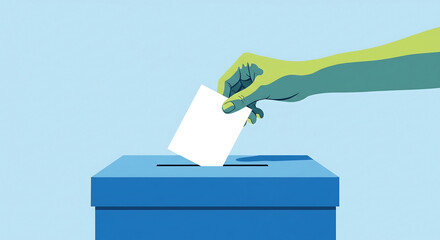 Vote Election concept. Hand casting ballot in ballot box, political voting illustration