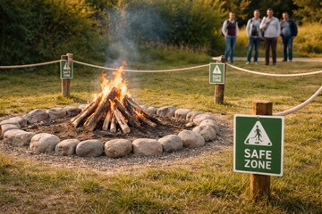 A Safe Campfire Gathering: Enjoying Nature's Warmth in a Designated Area with Friends and Family