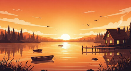 sunset over the lake